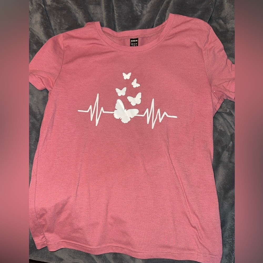 Girls SHEIN butterfly pink tshirt